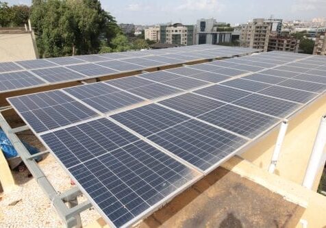 Solar panels on the roof of Creative Handicrafts' facility in Mumbai, India
